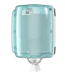 653008 TORK Max Reinigungstuch-Spender für Reinigungstücher mit Innenabrollung, Kunststoff weiss/türkis, abschliessbar, inkl. Wandbefestigung, System W2