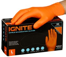 4287-L orange, Gants à jeter AURELIA Nitril, sans pudre, boutonné, size L (8-9) / 100pce.